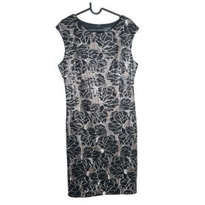 Vince Camuto Velvet Floral Sheath Dress Black/Gold Size 12